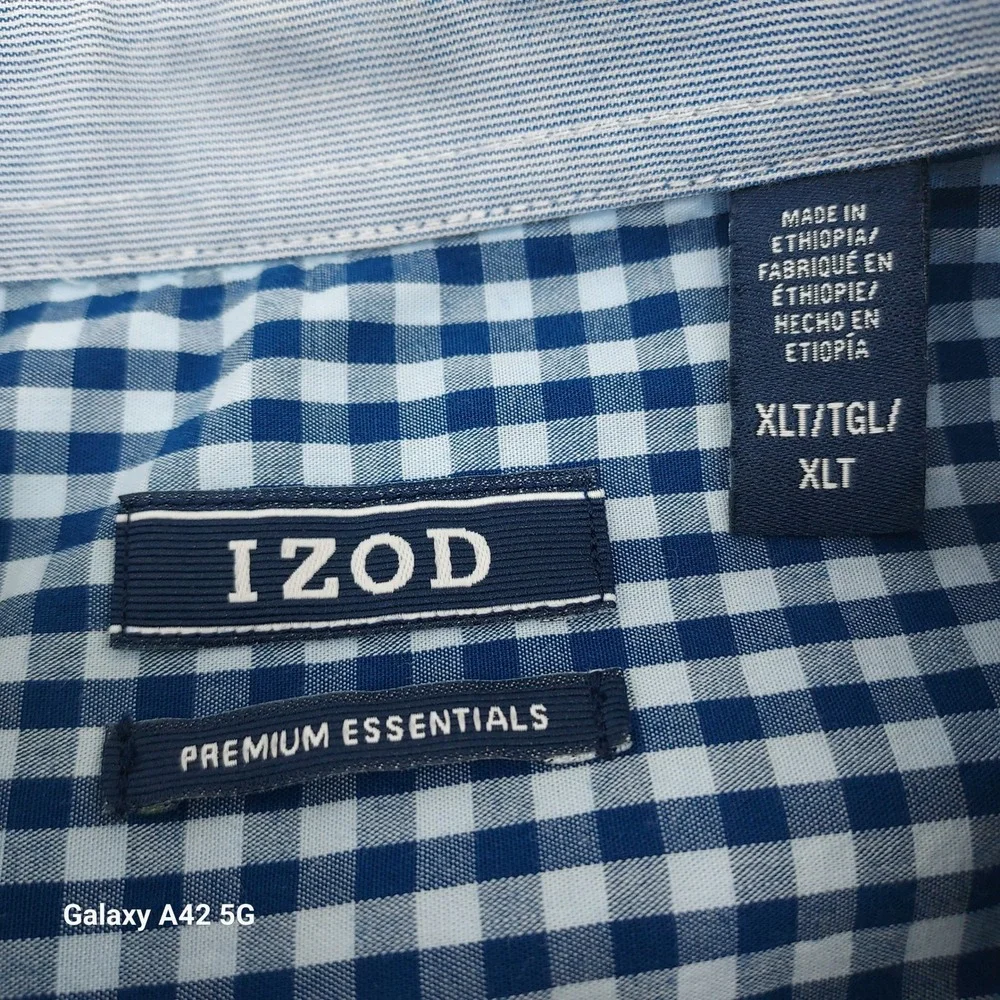 Izod Premium‎ Essentials Mens XLT Blue Gingham Button Down Shirt 100% Cotton